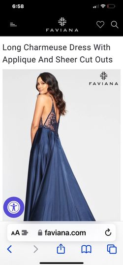 Faviana Blue Size 4 Side Slit Lace Beaded Top Spaghetti Strap Straight Dress on Queenly