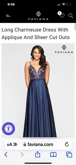 Faviana Blue Size 4 Side Slit Lace Beaded Top Spaghetti Strap Straight Dress on Queenly