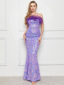 Style FSWD0135 Faeriesty Purple Size 4 Jewelled Prom Jersey Side slit Dress on Queenly