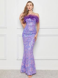 Style FSWD0135 Faeriesty Purple Size 4 Jewelled Prom Jersey Side slit Dress on Queenly