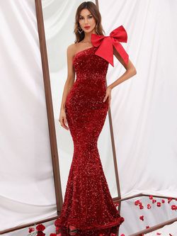 Style FSWD0390 Faeriesty Red Size 8 Jersey Sequin Mermaid Dress on Queenly
