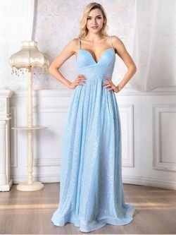Style FSWD0015 Faeriesty Blue Size 16 Spaghetti Strap Straight Dress on Queenly