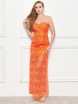 Style FSWD0171 Faeriesty Orange Size 12 Plus Size Sequin Side slit Dress on Queenly