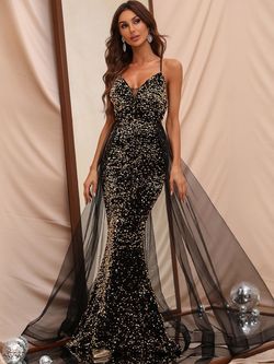 Style FSWD0384 Faeriesty Gold Size 8 Floor Length Sequin Straight Dress on Queenly