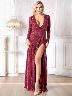 Style FSWD0009 Faeriesty Red Size 0 Euphoria Floor Length Sequin Side slit Dress on Queenly