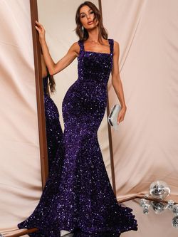 Style FSWD0385 Faeriesty Purple Size 0 Black Tie Sequin Polyester Mermaid Dress on Queenly