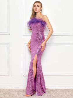 Style FSWD0121 Faeriesty Purple Size 0 Euphoria Jewelled Prom Jersey Side slit Dress on Queenly