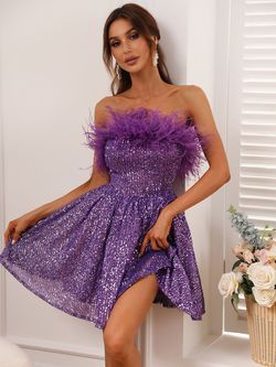 Style FSWD0299 Faeriesty Purple Size 0 Jewelled A-line Prom Party Jersey Cocktail Dress on Queenly