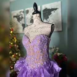 Sherri Hill Purple Size 6 Corset High Low Midi Cocktail Dress on Queenly