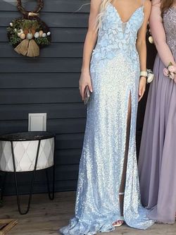 Jovani Blue Size 2 Pageant Plunge Showstopper Prom Side slit Dress on Queenly