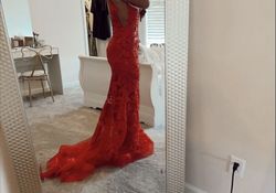Jovani Red Size 4 Floor Length Train Dress on Queenly
