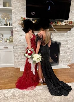 Sherri Hill Black Size 2 Prom Ball Feather Side slit Dress on Queenly