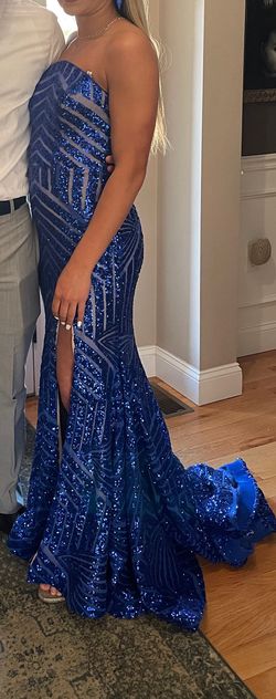 Jovani Blue Size 0 Black Tie Prom Side slit Dress on Queenly