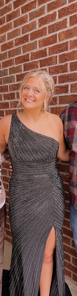 Sherri Hill Silver Size 8 Short Height Jewelled One Shoulder Straight Dress on Queenly