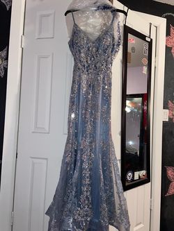 Cinderella divine Blue Size 12 Floor Length V Neck Mermaid Dress on Queenly