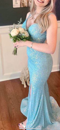 Sherri Hill Blue Size 0 Floor Length Prom Side slit Dress on Queenly