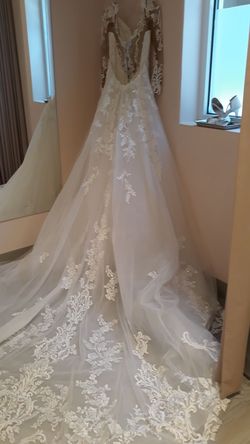 Style 1359  Martina Liana White Size 14 Lace Floor Length Plus Size Sleeves Mermaid Dress on Queenly