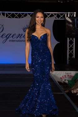 Portia and Scarlett Royal Blue Size 0 Sequin Floor Length Strapless Military Mermaid Dress on Queenly