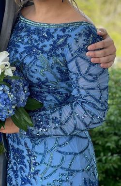 Sherri Hill Blue Size 2 Floor Length Side slit Dress on Queenly
