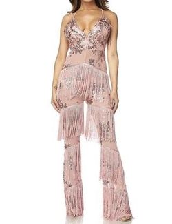 Banjul Pink Size 8 Jewelled Fringe Jumpsuit Dress on Queenly