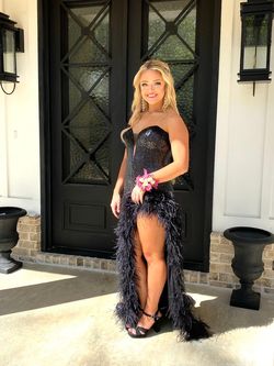 Jovani Black Size 6 Floor Length Side slit Dress on Queenly