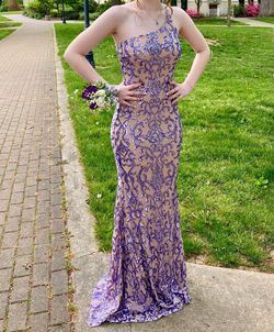 Windsor Purple Size 2 One Shoulder Prom Military Mermaid Dress on Queenly