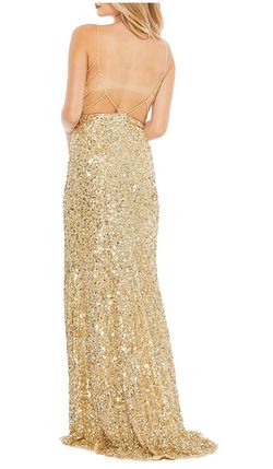Mac Duggal Gold Size 4 Sorority Formal Euphoria Side slit Dress on Queenly