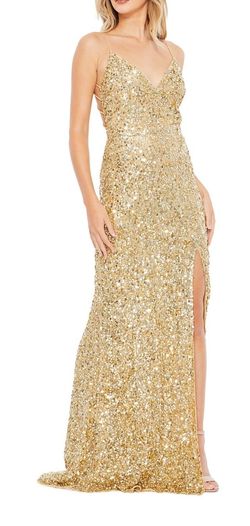 Mac Duggal Gold Size 4 Black Tie Free Shipping Side slit Dress on Queenly