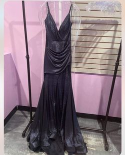 Jovani Blue Size 6 Black Tie Side slit Dress on Queenly