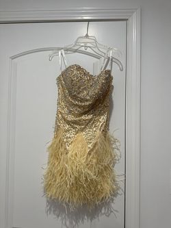 Jovani Gold Size 2 Midi Euphoria Cocktail Dress on Queenly