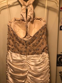 Jovani Nude Size 0 Silk Wedding Floor Length Side slit Dress on Queenly