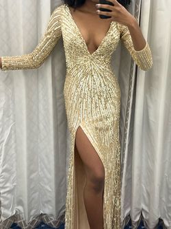 Sherri Hill Gold Size 2 Floor Length Side slit Dress on Queenly