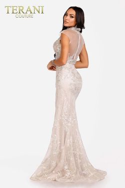 Style 231E0257 Terani Couture Silver Size 8 Mermaid Dress on Queenly