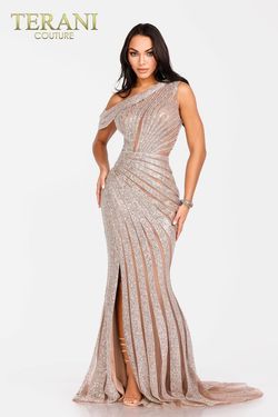 Style 231E0621 Terani Couture Nude Size 6 Tall Height Pageant Side slit Dress on Queenly