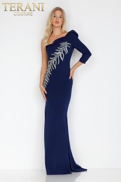 Style 231E0291 Terani Couture Blue Size 4 Tall Height Floor Length Straight Dress on Queenly