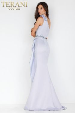 Style 231E0309 Terani Couture Light Blue Size 10 Side slit Dress on Queenly