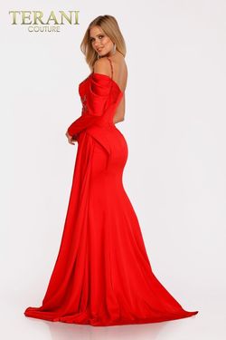 Style 231E0614 Terani Couture Red Size 8 Floor Length Pageant Side slit Dress on Queenly