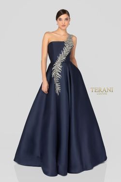 Style 1912E9202 Terani Couture Blue Size 2 Floor Length Ball gown on Queenly