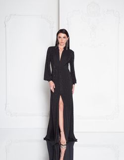 Style 1812E6274 Terani Couture Black Size 4 Floor Length Pageant Side slit Dress on Queenly