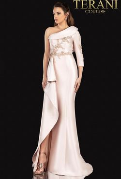 Style 2027E2919 Terani Couture Pink Size 8 Floor Length Pageant Side slit Dress on Queenly
