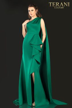 Style 2021E2839 Terani Couture Green Size 6 Pageant Floor Length Side slit Dress on Queenly