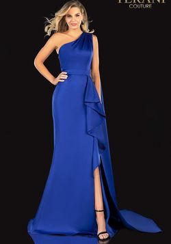 Style 2021E2839 Terani Couture Blue Size 12 Pageant Plus Size Side slit Dress on Queenly