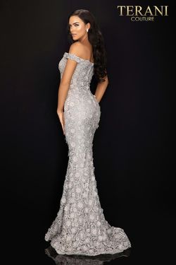 Style 2011E2058 Terani Couture Silver Size 12 Black Tie Floor Length Tall Height Straight Dress on Queenly