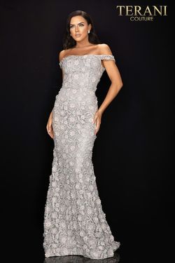 Style 2011E2058 Terani Couture Silver Size 14 Black Tie Floor Length Tall Height Straight Dress on Queenly