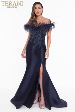 Style 1821E7142 Terani Couture Blue Size 10 Navy Mermaid Dress on Queenly