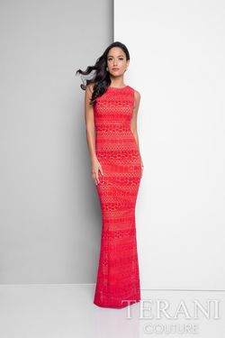 Style 1712E3285 Terani Couture Red Size 6 Floor Length Tall Height Straight Dress on Queenly