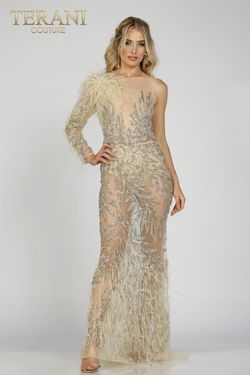 Style 231GL0439 Terani Couture Gold Size 4 Straight Dress on Queenly