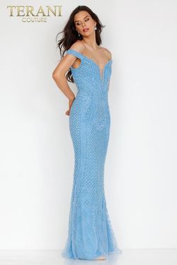 Style 231GL0411 Terani Couture Blue Size 10 Straight Dress on Queenly