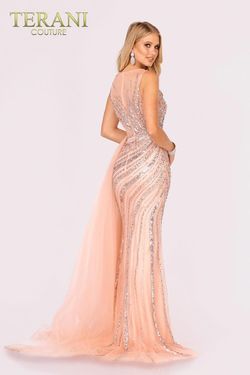 Style 231GL0413 Terani Couture Nude Size 6 Pageant Floor Length Straight Dress on Queenly