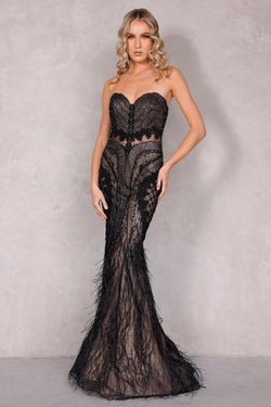 Style 2221GL0417 Terani Couture Black Tie Size 14 Floor Length Tall Height Mermaid Dress on Queenly